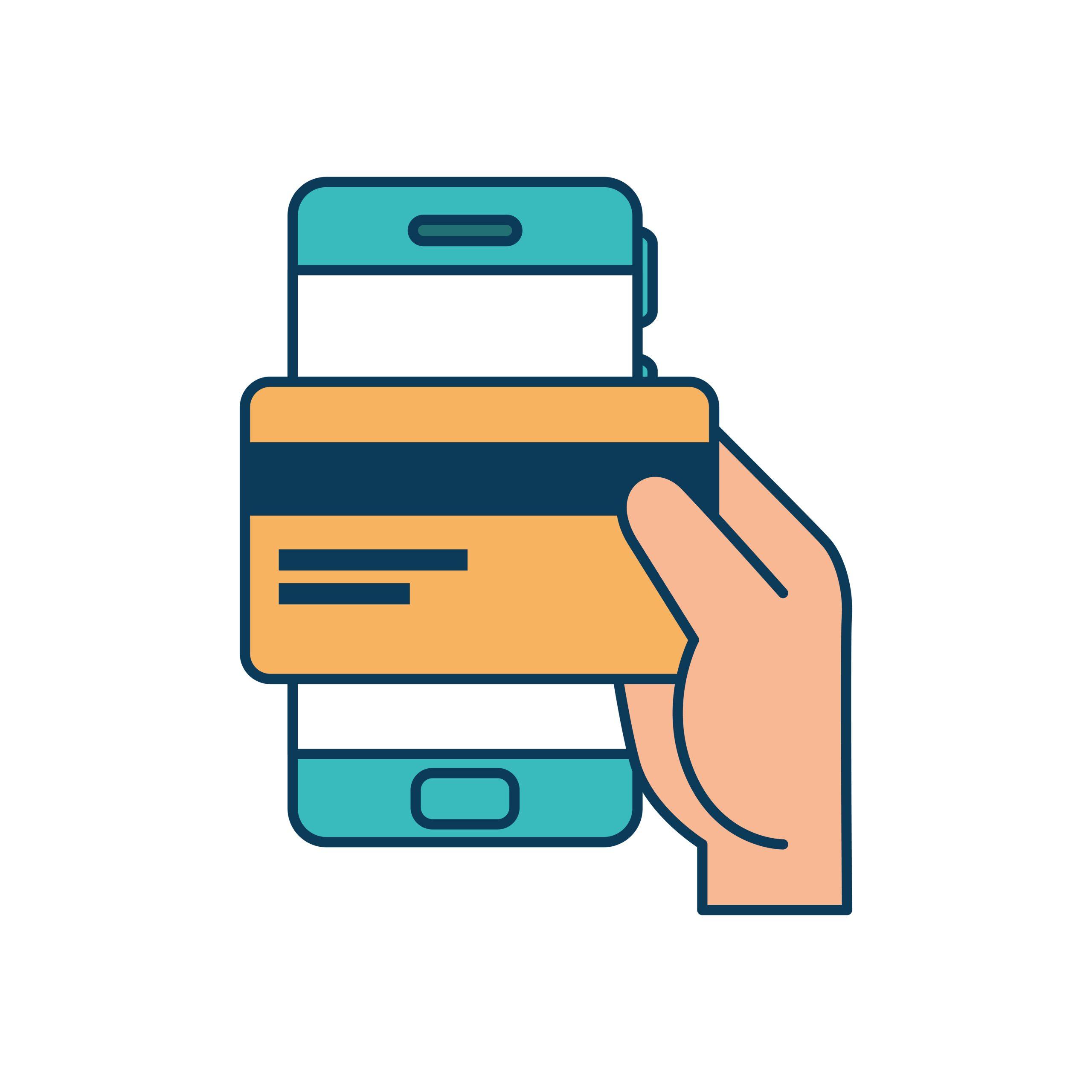 hand and credit card with smartphone