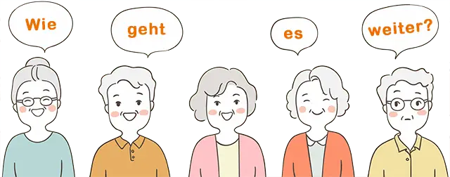 Das ist ein Symbolbild, auf dem sich fünf Personen aus zwei Generationen fragen: "Wie geht es weiter?".