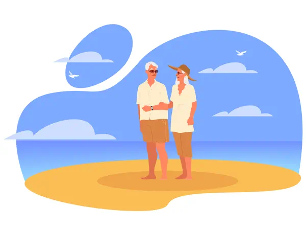 Symbolgrafik: Älteres Paar auf einer einsamen Insel im Meer